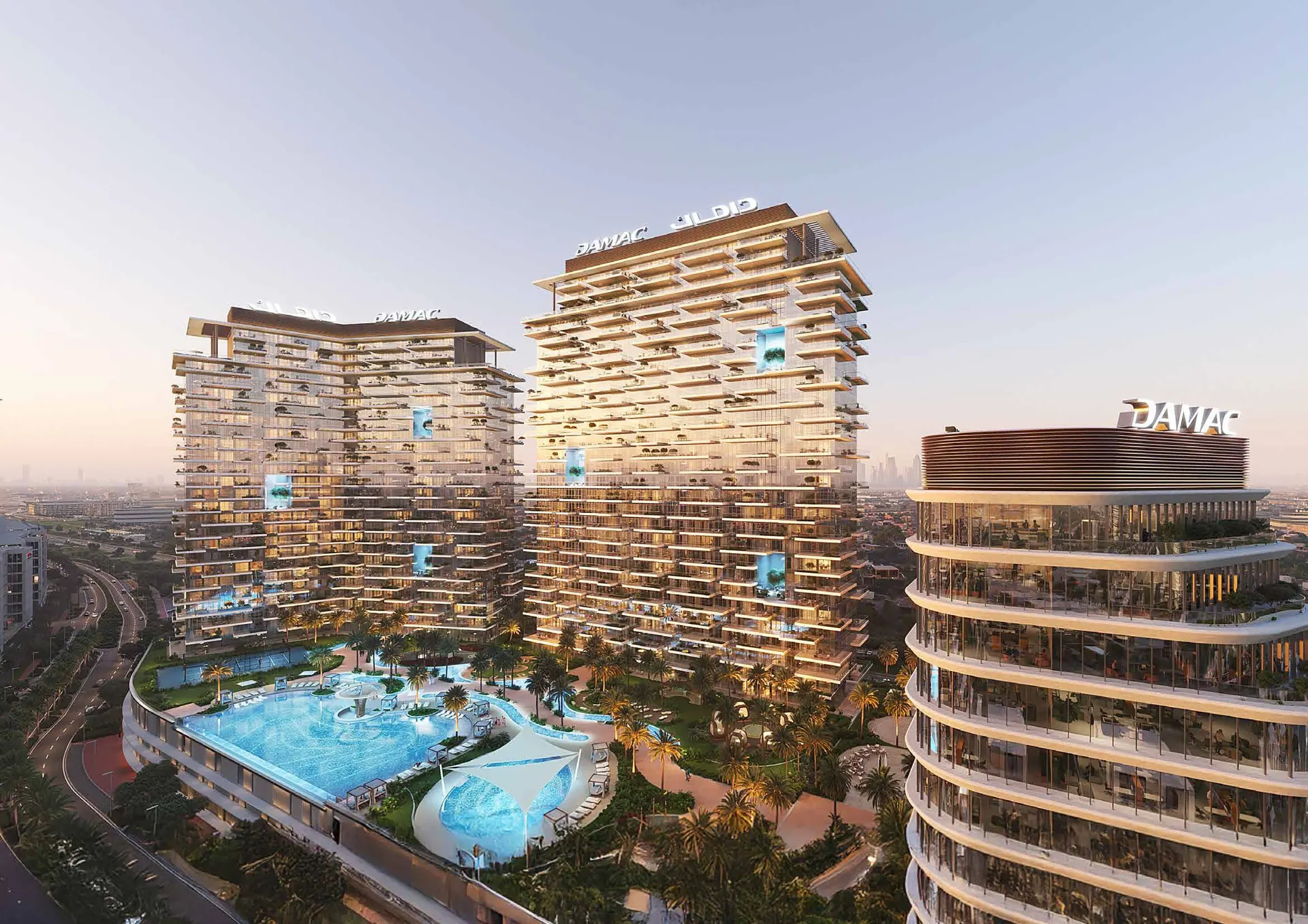 Aerial view of the DAMAC District amenity deck